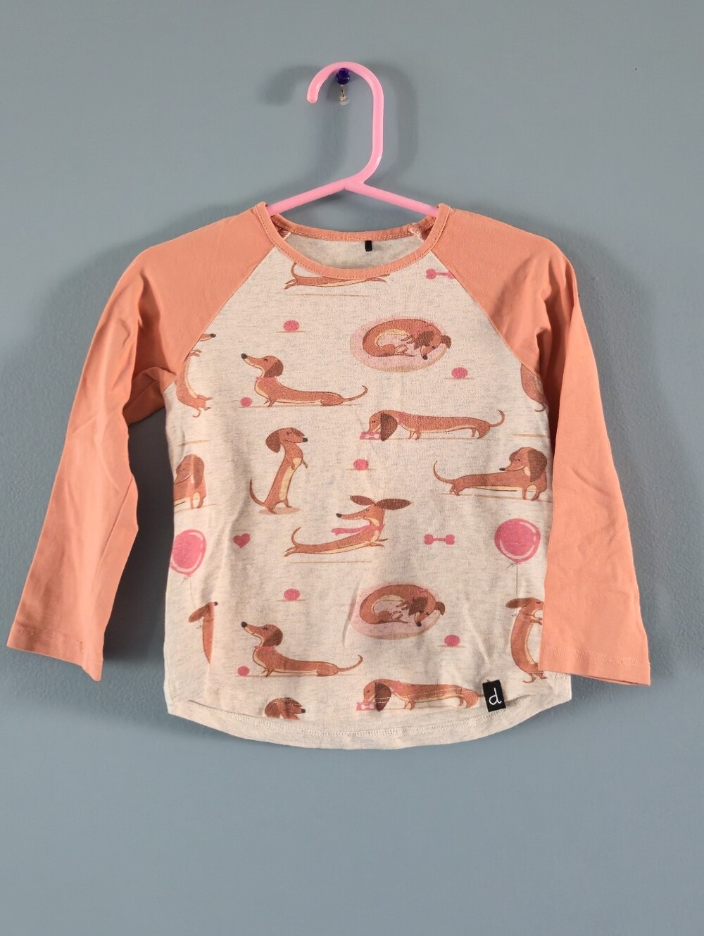 deux par deux Pink Raglan Long-Sleeve Top with Sausage Dog Print